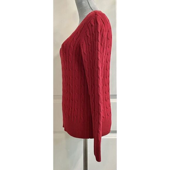 St John’s Bay Cable Birch Knit Jumper Womens Sz M Red Crew Neck Sweater Preppy - Picture 5 of 6
